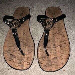 michael kors black/gold/tan sandals